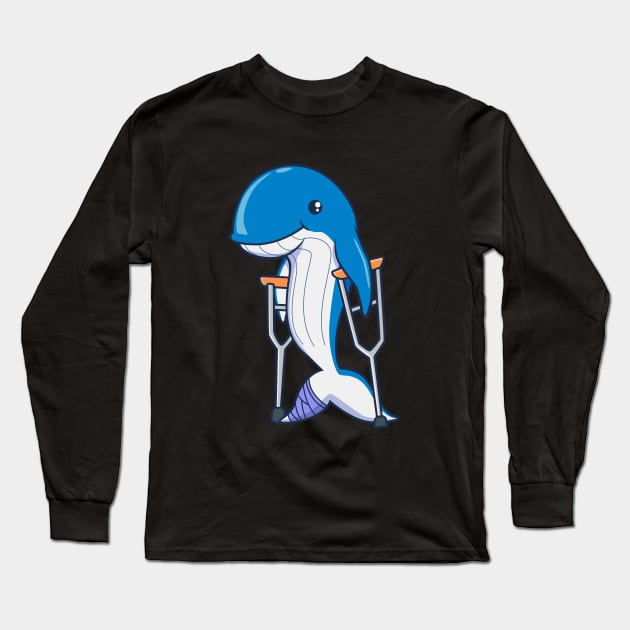 On crutches - cartoon whale Long Sleeve T-Shirt by Modern Medieval Design